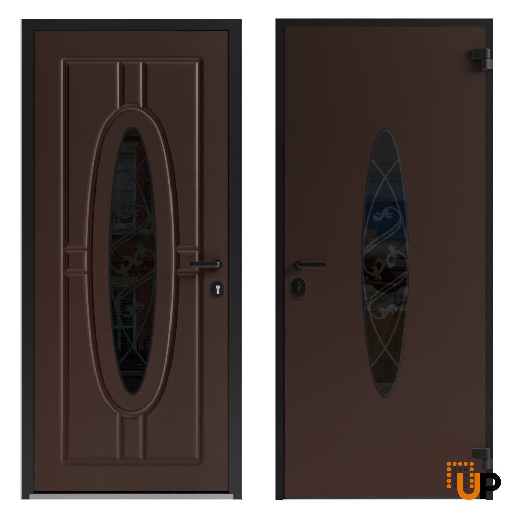 Front Exterior Prehung Steel Door / Ronex 1277 Brown / Sidelight and Transom Window Sidelite / Entry Metal Modern Painted W36+12" x H80+16" Left hand Inswing photo#5