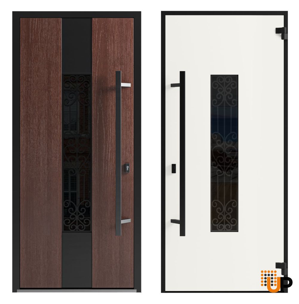 Front Exterior Prehung Steel Door / Ronex 1205 Bronze Oak / Sidelight and Transom Window Sidelite / Entry Metal Modern Painted W36+12" x H80+16" Left hand Inswing photo#5