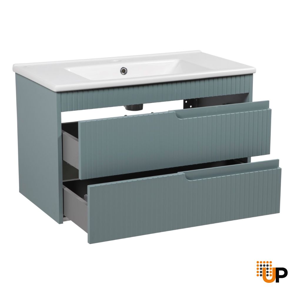 Modern Wall-Mount Bathroom Vanity with Washbasin | Judi Light Green Collection | Non-Toxic Fire-Resistant MDF-34" photo#3