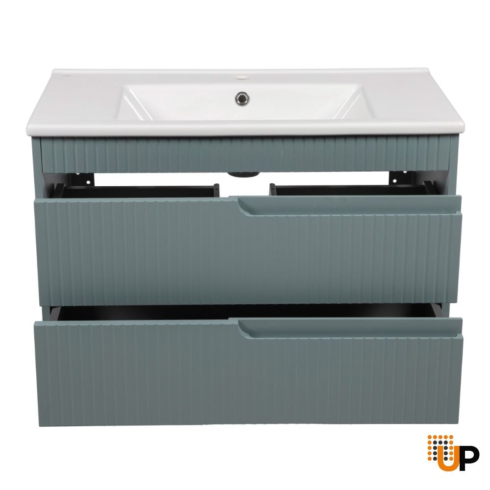 Modern Wall-Mount Bathroom Vanity with Washbasin | Judi Light Green Collection | Non-Toxic Fire-Resistant MDF-34" photo#4