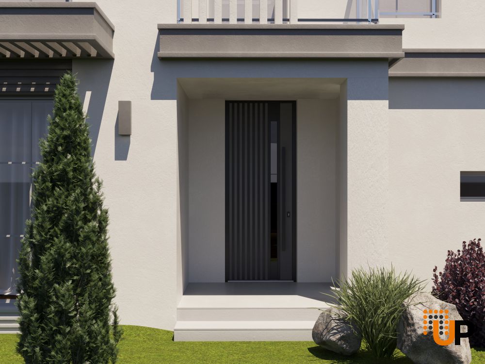 Front Exterior Prehung Steel Door / Ronex 0144 Grey 96" / Entry Metal Modern Painted W36" x H96" Left hand Inswing photo#3