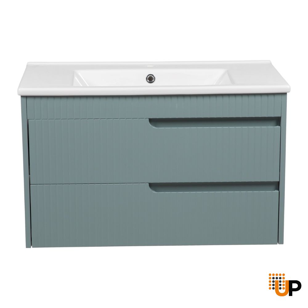 Modern Wall-Mount Bathroom Vanity with Washbasin | Judi Light Green Collection | Non-Toxic Fire-Resistant MDF-34" photo#5