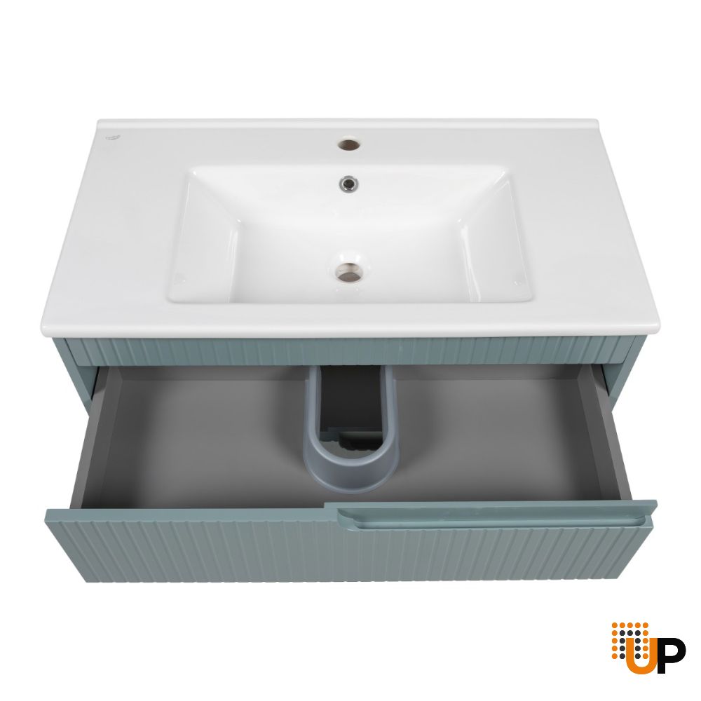 Modern Wall-Mount Bathroom Vanity with Washbasin | Judi Light Green Collection | Non-Toxic Fire-Resistant MDF-34" photo#6