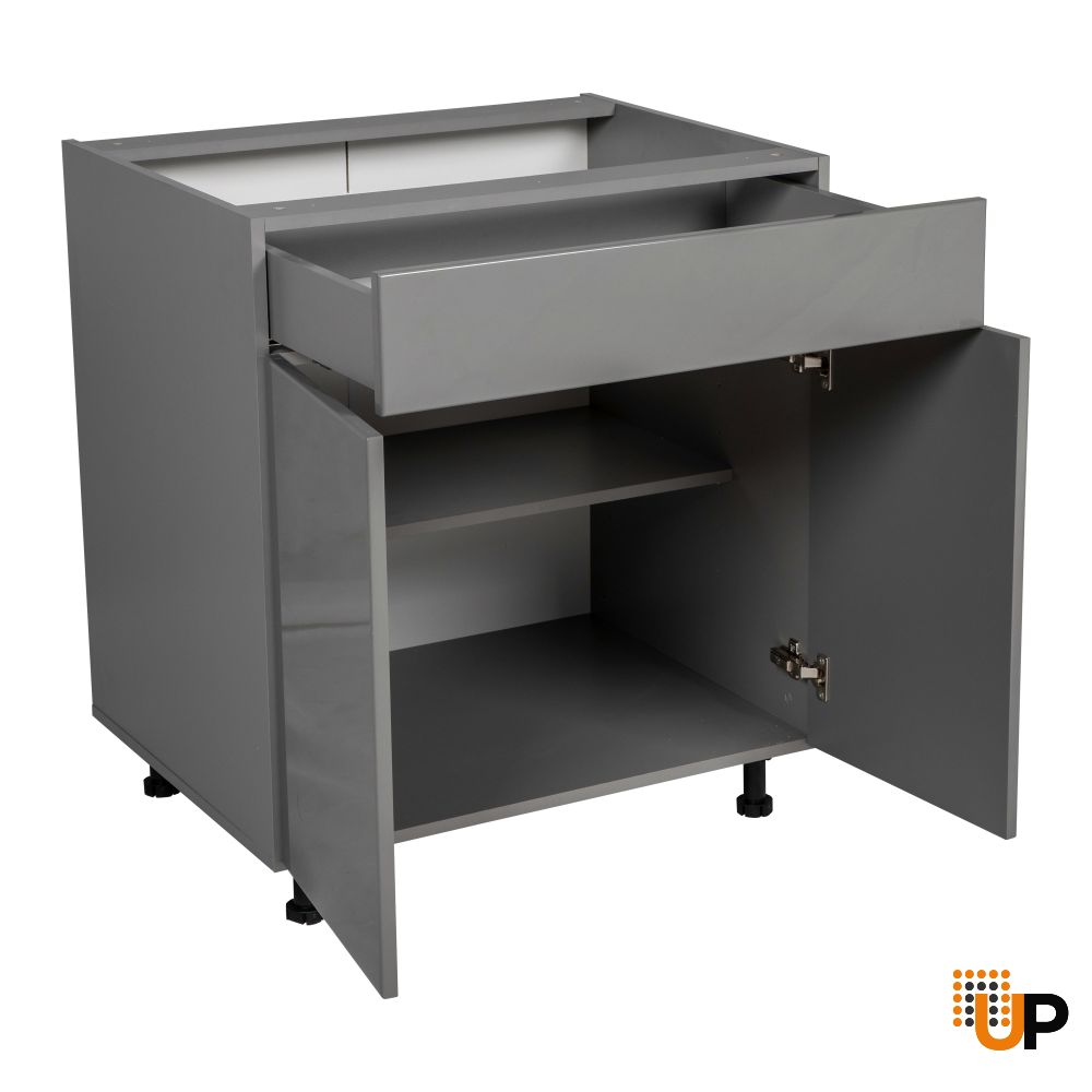30" Base Cabinet Double Door Single Drawer with Grey Gloss door photo#2