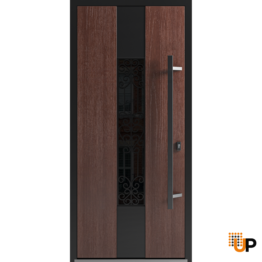 Front Exterior Prehung Steel Door / Ronex 1205 Bronze Oak / Entry Metal Modern Painted W36" x H80" Left hand Inswing photo#1