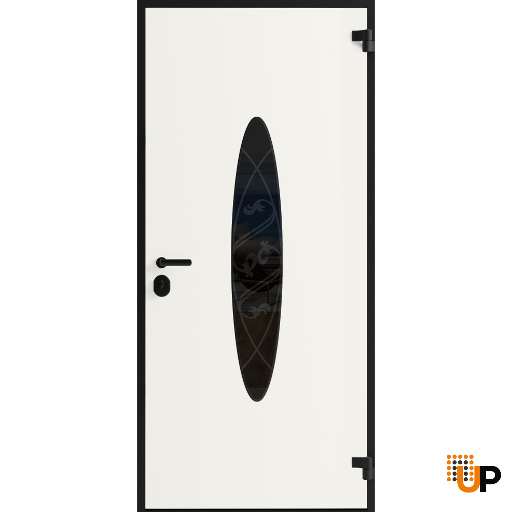 Front Exterior Prehung Steel Door / Ronex 1277 Black Enamel / Stainless Inserts Entry Metal Modern Painted W36" x H80" Left hand Inswing photo#2