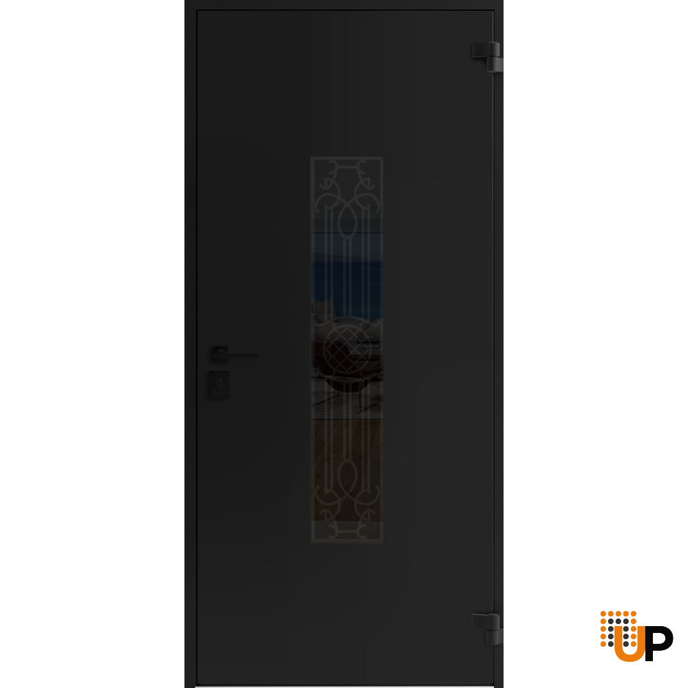 Front Exterior Prehung Steel Door / Ronex 1477 Black Enamel / Stainless Inserts Entry Metal Modern Painted W36" x H80" Left hand Inswing photo#2