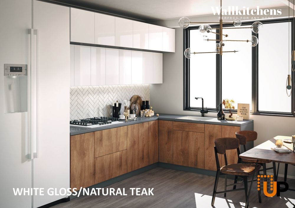 Kitchen Radiance Collection Natural Teak & White Gloss Color Base Size 9Ft Wide photo#3