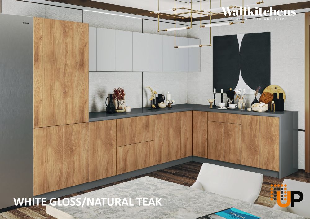 Kitchen Prestige Collection Natural Teak & White Gloss Color Base Size 11Ft Wide photo#3