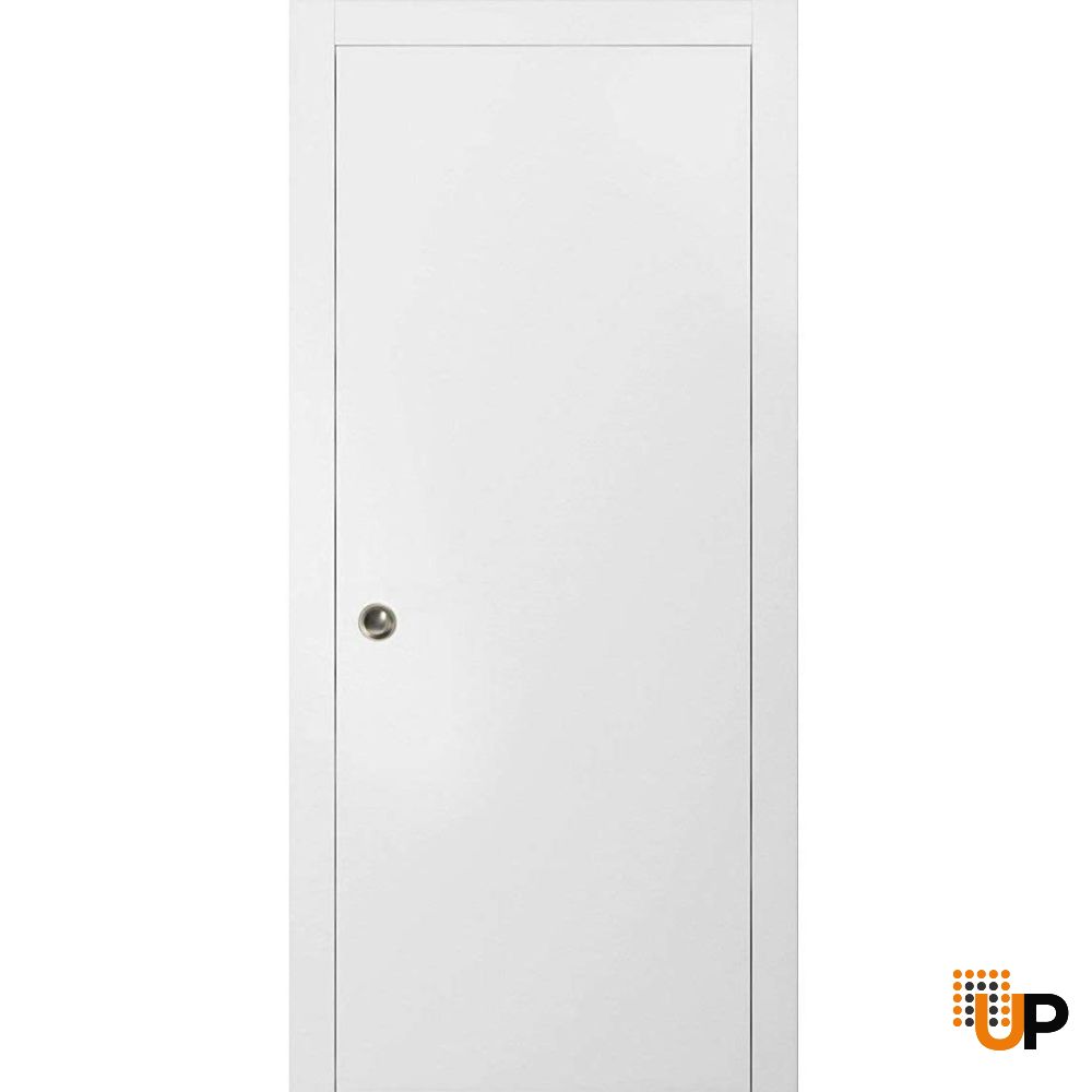 Sliding French Pocket Door with | Planum 0010 White Silk | Kit Trims Rail Hardware | Solid Wood Interior Bedroom Sturdy Doors-18" x 84" photo#3