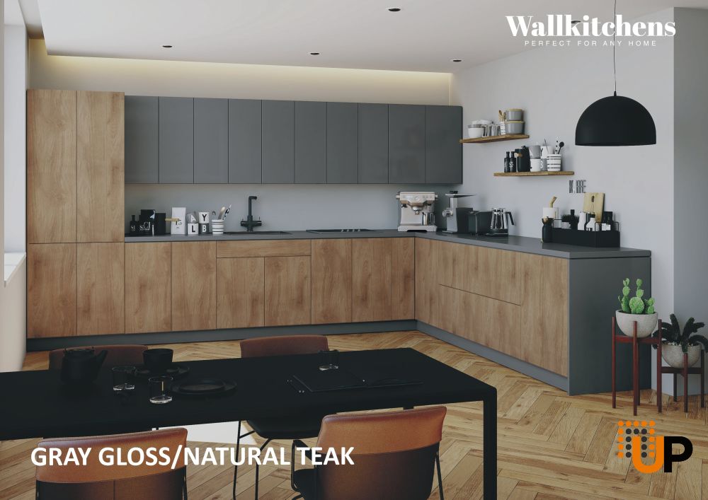 Kitchen Regal Collection Natural Teak & Gray Color Base Size 13Ft Wide photo#3