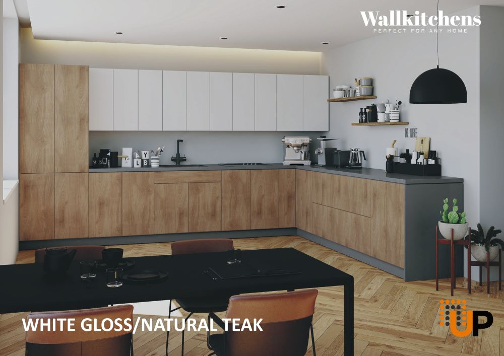Kitchen Regal Collection Natural Teak & White Gloss Color Base Size 13Ft Wide photo#3