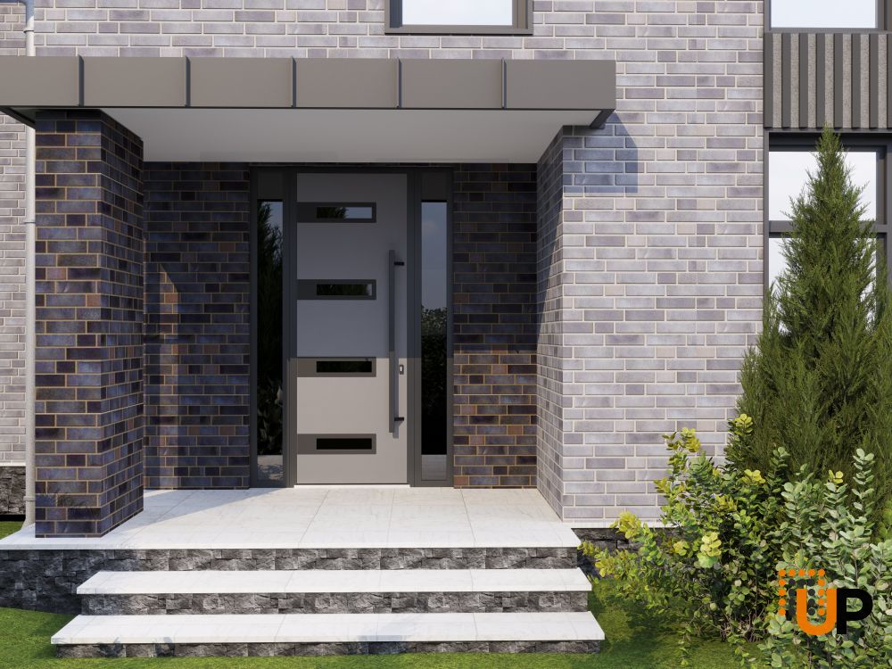 Front Exterior Prehung Steel Door / Ronex 0131 Grey 96" / 2 Sidelight and Transom Window Sidelite / Entry Metal Modern Painted W14+36+14" x H96+16" Left hand Inswing photo#3