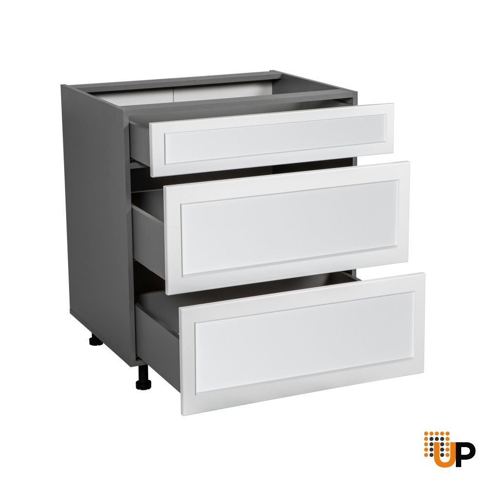 33" Base Cabinet-Double Door-Three Drawer-with Shaker White Matte door photo#2