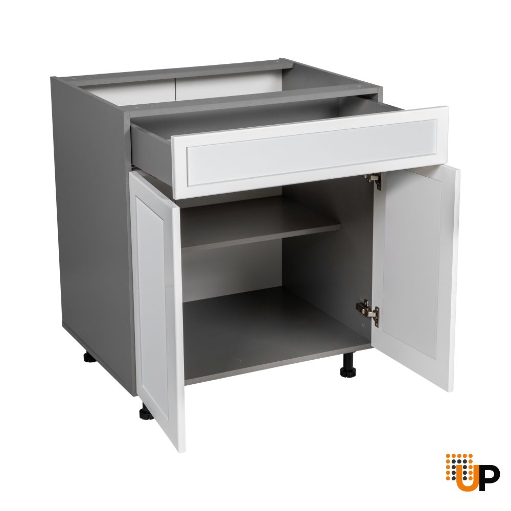 36" Base Cabinet Double Door Single Drawer with Shaker White Matte door photo#2