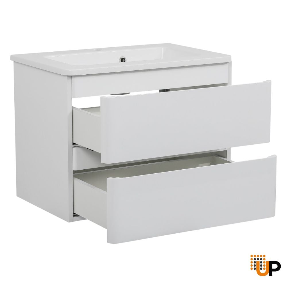 Modern Wall-Mounted Bathroom Vanity with Washbasin | Comfort White High Gloss Collection | Non-Toxic Fire-Resistant MDF-24" photo#4