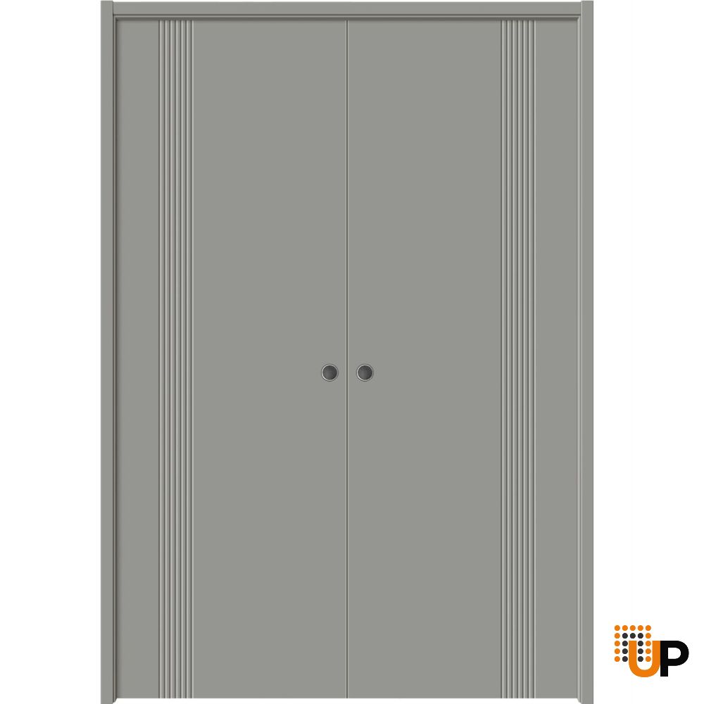 Sliding French Double Pocket Doors 36 x 80 inches | BASIC 0111 Dove Grey | Kit Rail Hardware | Solid Wood Interior Bedroom Modern Doors photo#1