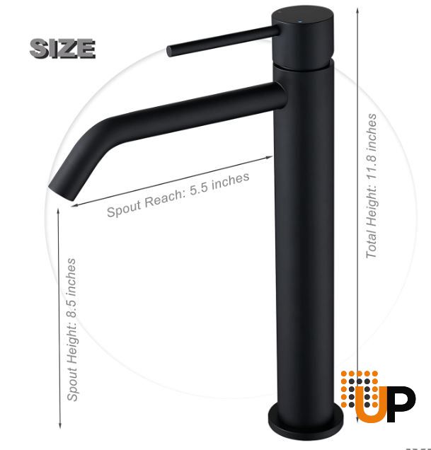 Brass Matte Black Vessel Sink Faucet, Single Handle Bathroom Faucet for Sink 1 Hole, Lavatory Vanity Tap photo#2