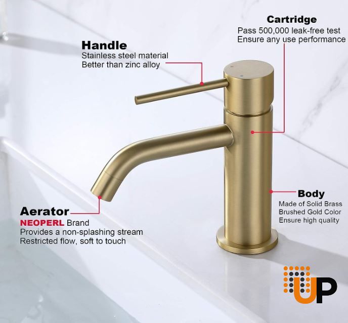 Brushed Gold Sink Faucet, Single Handle Bathroom Faucet for Sink 1 Hole, Lavatory Vanity Tap photo#2