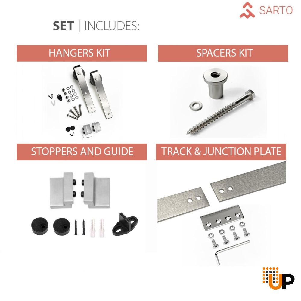 Barn Sliding Hardware Kit Track Rail Set-14FT Double Barn-Brushed Nickel photo#2