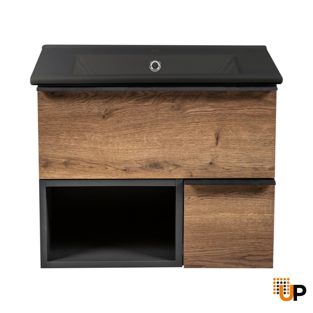 Modern Wall-Mount Bathroom Vanity with Black Washbasin | Monroe Antracite Alicante Collection | Non-Toxic Fire-Resistant MDF-30" photo#4