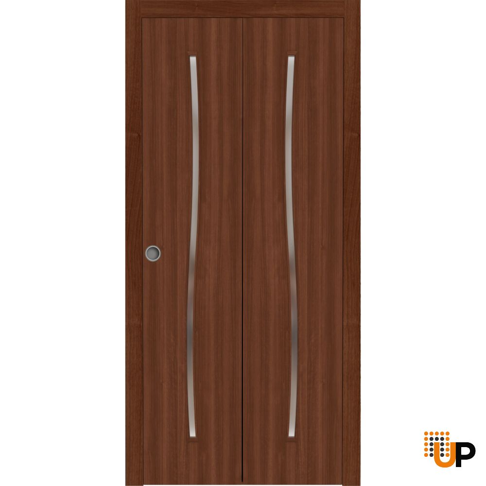 Sliding Closet Bi-fold Doors 84 x 84 inches | BASIC 3002 Walnut | Sturdy Tracks Moldings Trims Hardware Set | Wood Solid Bedroom Wardrobe Doors photo#1