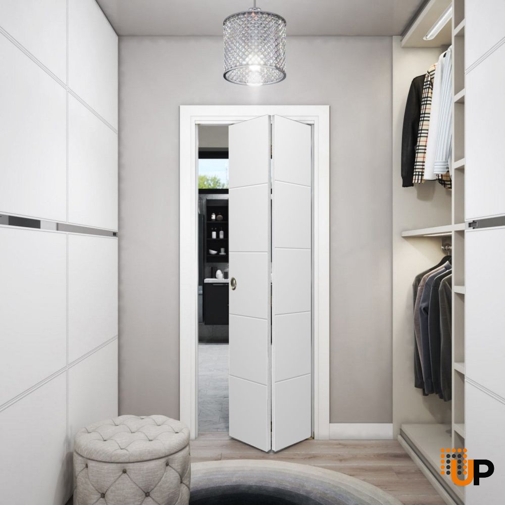 Sliding Closet Bi-fold Doors | Planum 0770 Painted White Matte | Sturdy Tracks Moldings Trims Hardware Set | Wood Solid Bedroom Wardrobe Doors  photo#2