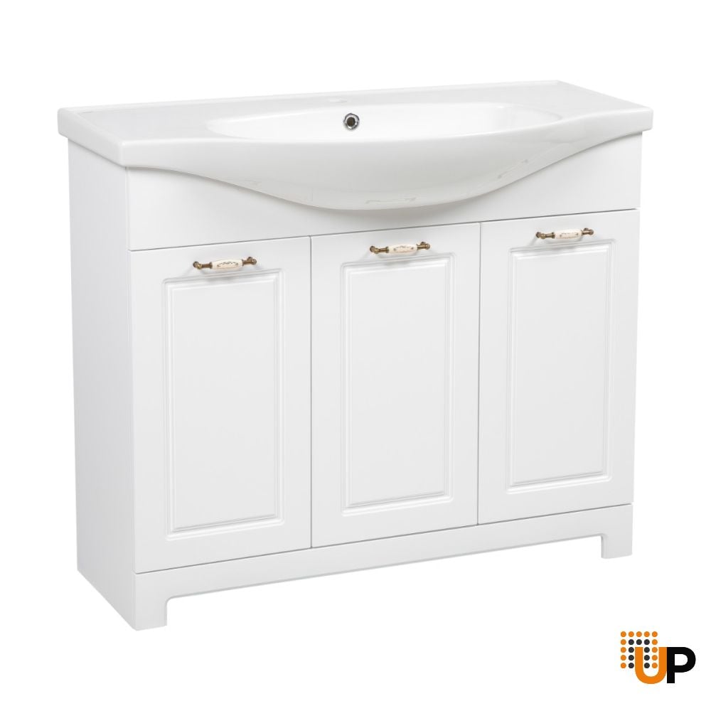 Modern Free Standing Bathroom Vanity with Washbasin | Classic White Matte Collection | Non-Toxic Fire-Resistant MDF-40" photo#1