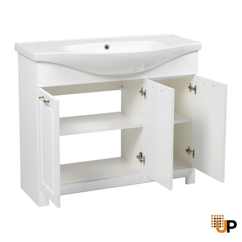 Modern Free Standing Bathroom Vanity with Washbasin | Classic White Matte Collection | Non-Toxic Fire-Resistant MDF-40" photo#3
