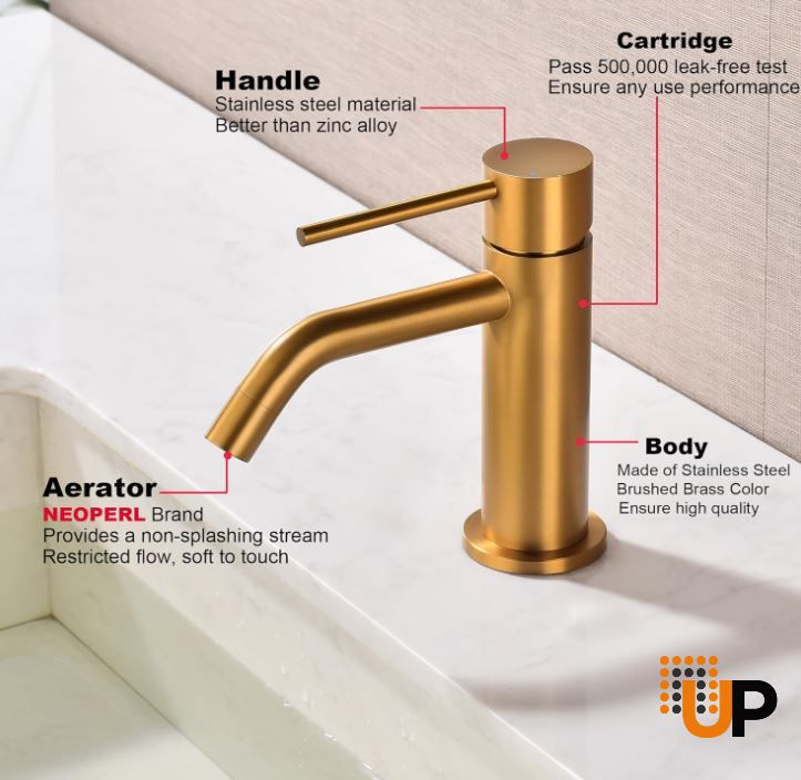 Brushed Brass Sink Faucet, Single Handle Bathroom Faucet for Sink 1 Hole, Lavatory Vanity Tap photo#3