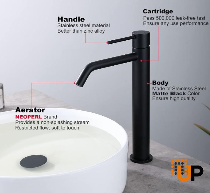 Brass Matte Black Vessel Sink Faucet, Single Handle Bathroom Faucet for Sink 1 Hole, Lavatory Vanity Tap photo#4