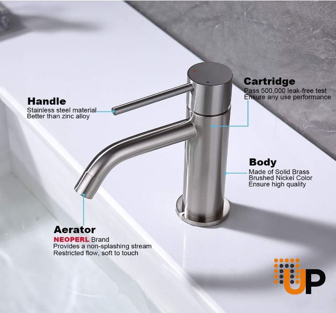 Brushed Nickel Faucet, Single Handle Bathroom Faucet for Sink 1 Hole, Lavatory Vanity Tap photo#4