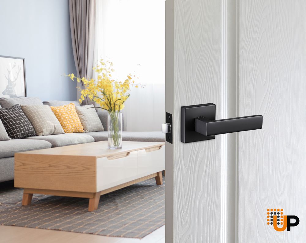 Modern Square Satin Nickel Handle-Matte Black Passage (no Lock) photo#4