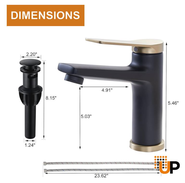 Brushed Gold and Matte Black Single Hole Bathroom Faucet, Single Handle Bathroom Faucet for Sink 1 Hole, Lavatory Vanity Tap photo#6