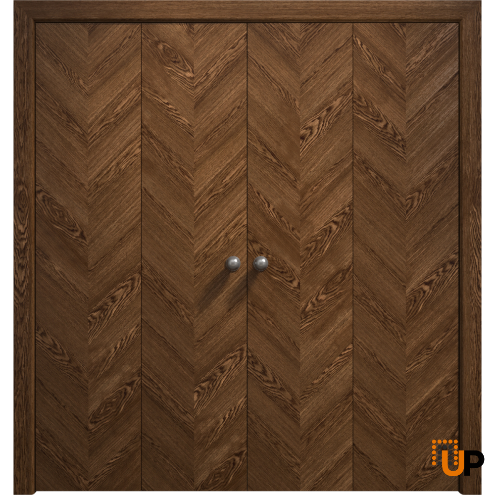Sliding French Double Pocket Doors 36 x 80 inches | Ego 5005 Cognac Oak Veneer | Kit Rail Hardware | Solid Wood Interior Bedroom Modern Doors photo#1