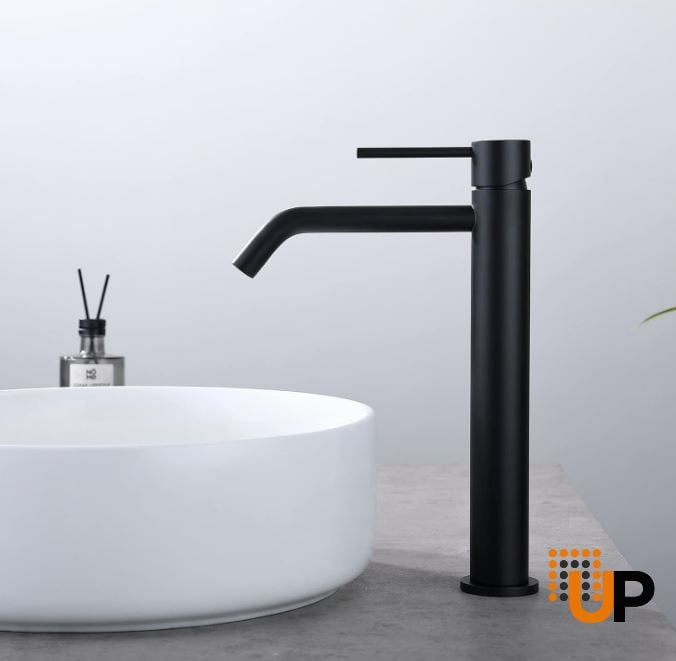 Brass Matte Black Vessel Sink Faucet, Single Handle Bathroom Faucet for Sink 1 Hole, Lavatory Vanity Tap photo#5
