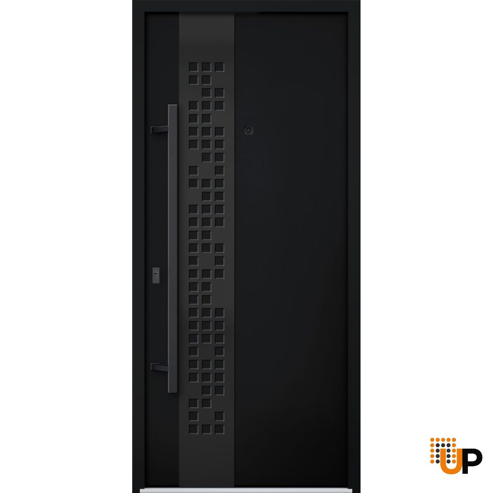 Front Exterior Prehung Steel Door / Deux 6078 Black Enamel / Entry Metal Modern Painted W36" x H80" Right hand Inswing photo#1