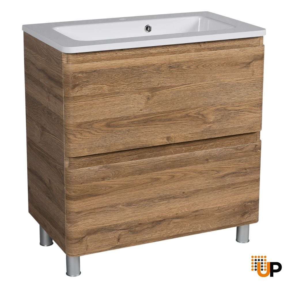 Modern Free Standing Bathroom Vanity with Washbasin | Comfort Teak Natural Collection | Non-Toxic Fire-Resistant MDF photo#1