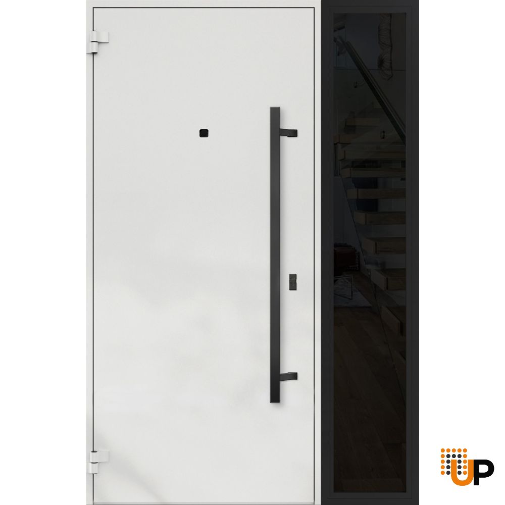 Front Exterior Prehung Steel Door / Deux 6678 Natural Oak / Sidelight Exterior Window Sidelite / Entry Metal Modern Painted W36+16" x H80" Right hand Inswing photo#2