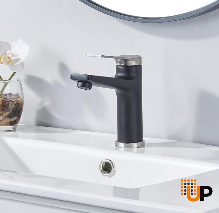 Brushed Nickel and Matte Black Single Hole Bathroom Faucet, Single Handle Bathroom Faucet for Sink 1 Hole, Lavatory Vanity Tap photo#2