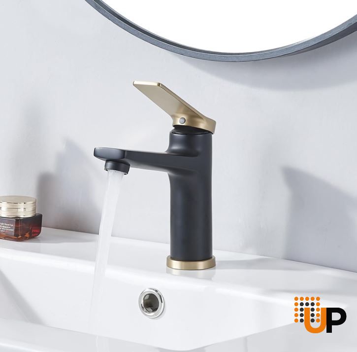 Brushed Gold and Matte Black Single Hole Bathroom Faucet, Single Handle Bathroom Faucet for Sink 1 Hole, Lavatory Vanity Tap photo#2