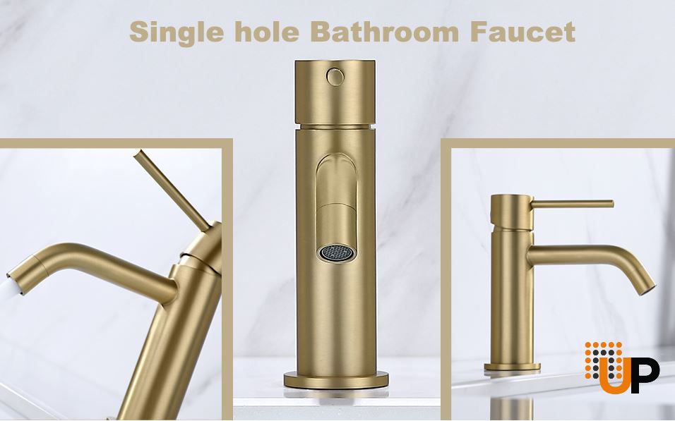 Brushed Gold Sink Faucet, Single Handle Bathroom Faucet for Sink 1 Hole, Lavatory Vanity Tap photo#6