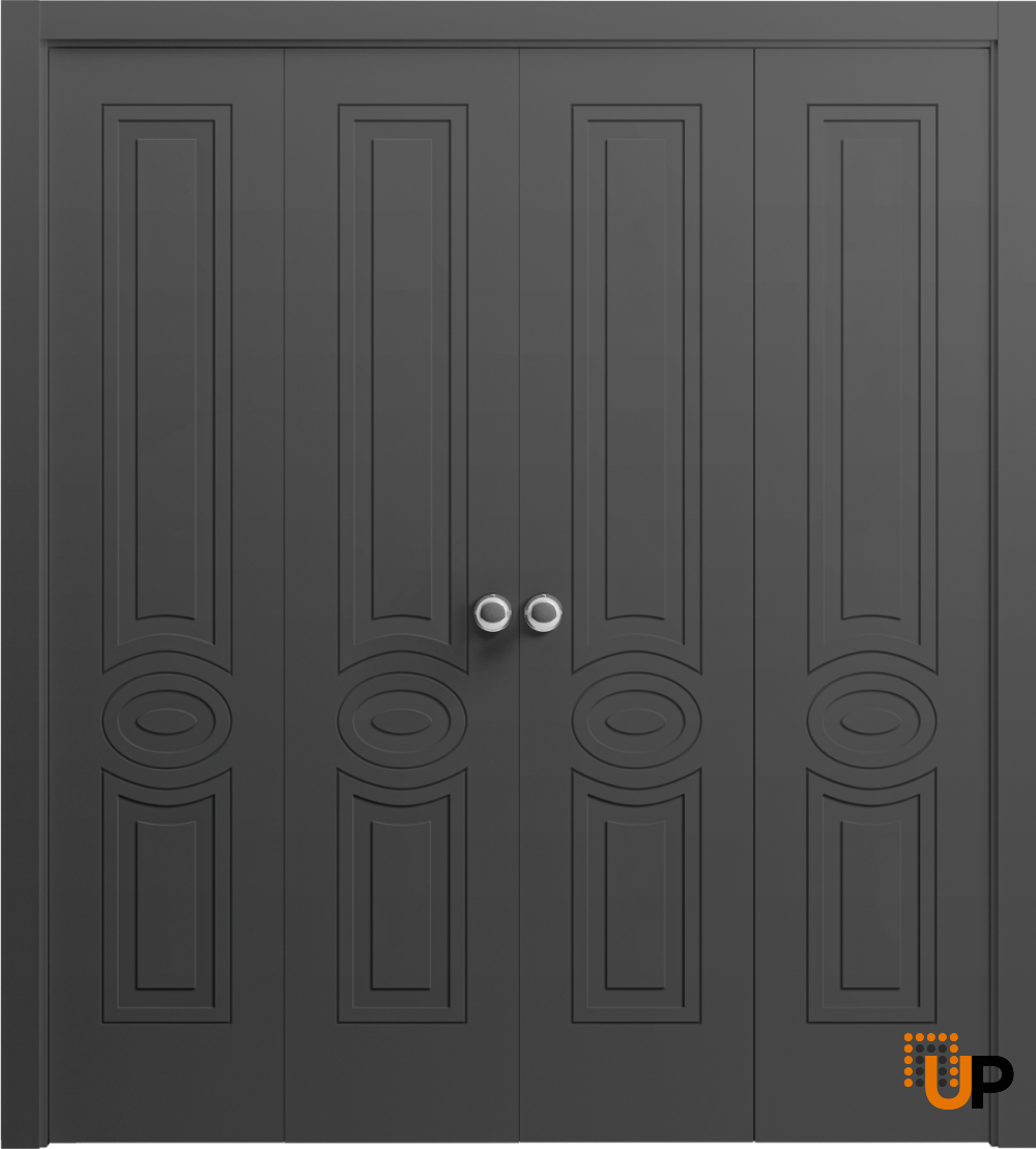 Sliding Closet Double Bi-fold Doors 72 x 84 inches | Mela 7001 Painted Black | Sturdy Tracks Moldings Trims Hardware Set | Wood Solid Bedroom Wardrobe Doors photo#1