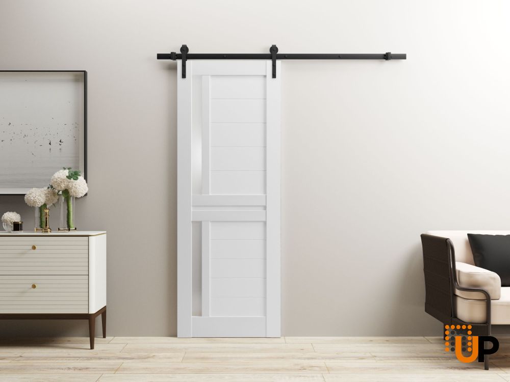 Sturdy Barn Door Frosted Glass | Veregio 7288 White Silk | 6.6FT Rail Hangers Heavy Hardware Set | Solid Panel Interior Doors-18" x 84" photo#2