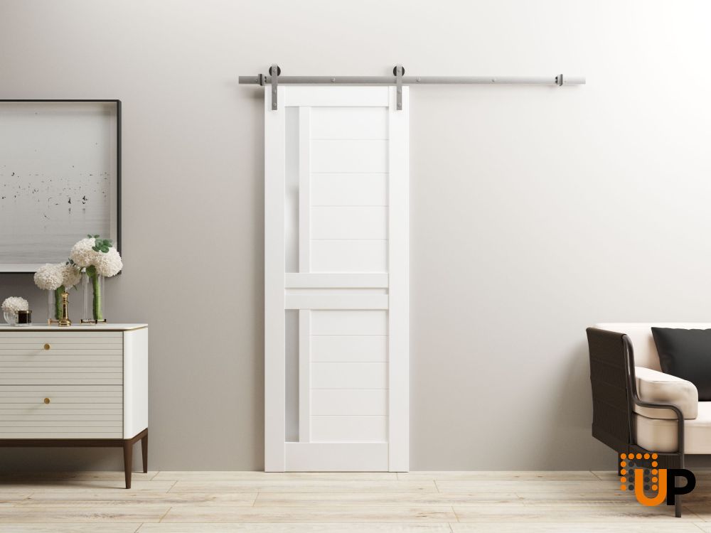 Sturdy Barn Door Frosted Glass | Veregio 7288 White Silk | 6.6FT Rail Hangers Heavy Hardware Set | Solid Panel Interior Doors-18" x 84" photo#2