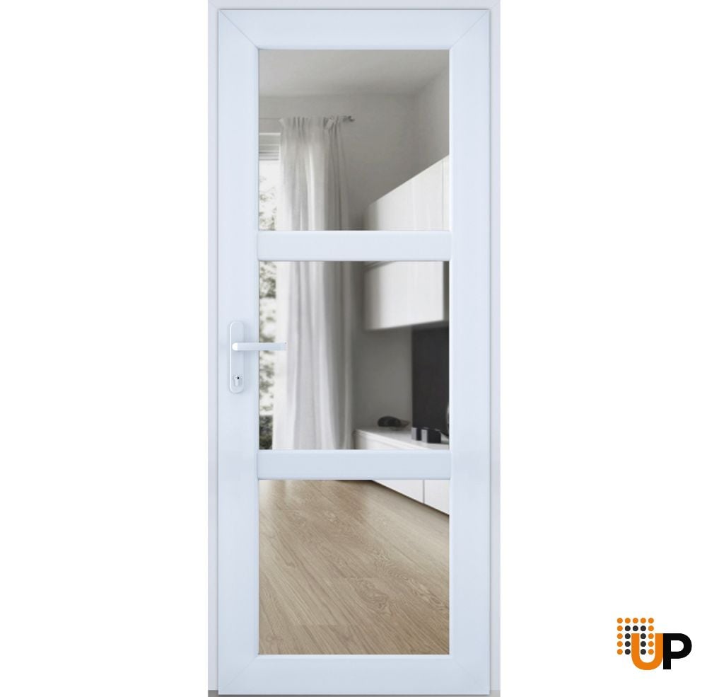 Front Exterior Prehung FiberGlass Door Clear Glass See-through / Manux 8555 White Silk Clear Glass / Office Commercial and Residential Doors Entrance Patio Garage-W30" x H80"-Right-hand Inswing photo#1