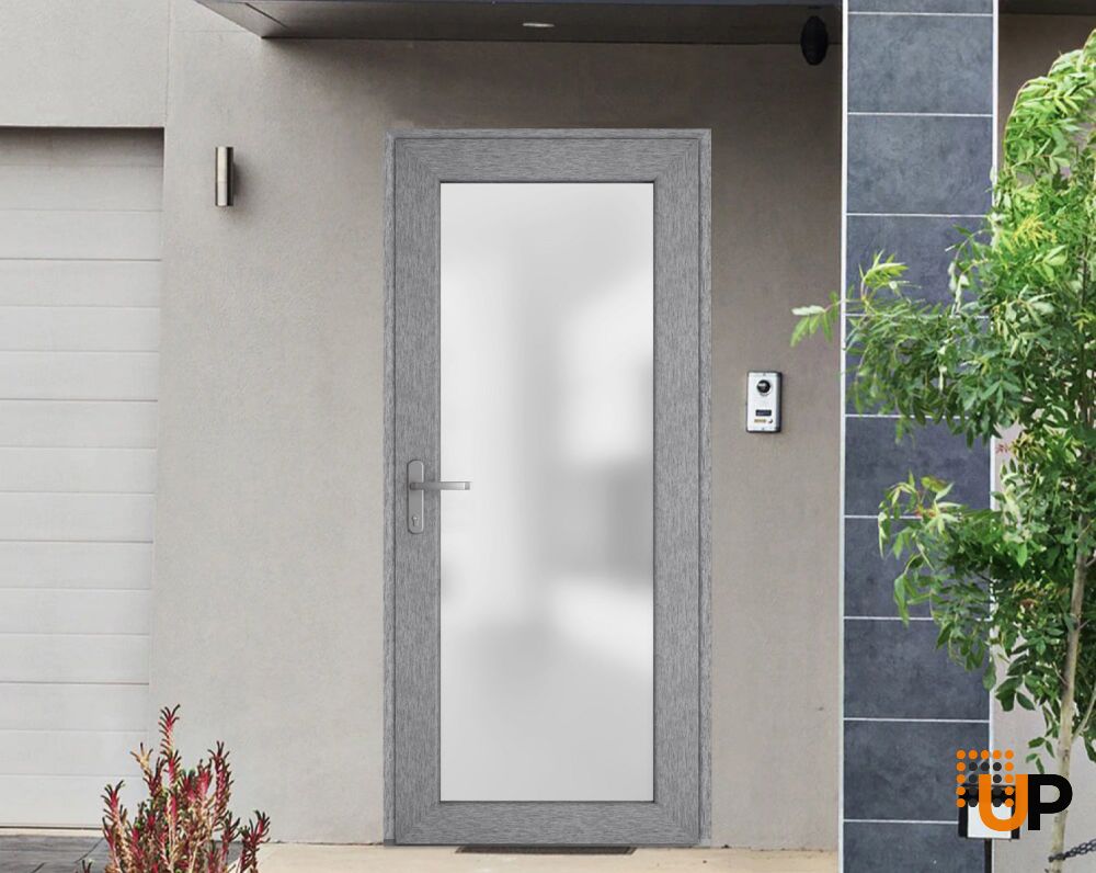 Front Exterior Prehung FiberGlass Door Frosted Glass / Manux 8102 Grey Ash / Office Commercial and Residential Doors Entrance Patio Garage-W36" x H80"-Right-hand Inswing photo#3
