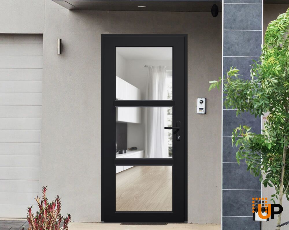 Front Exterior Prehung FiberGlass Door Clear Glass See-through / Manux 8555 Matte Black Clear Glass / Office Commercial and Residential Doors Entrance Patio Garage-W30" x H80"-Right-hand Inswing photo#2