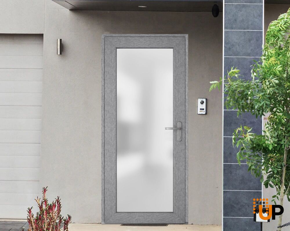 Front Exterior Prehung FiberGlass Door Frosted Glass / Manux 8102 Grey Ash / Office Commercial and Residential Doors Entrance Patio Garage-W36" x H80"-Left-hand Inswing photo#3
