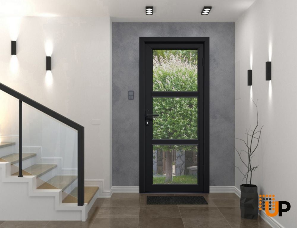 Front Exterior Prehung FiberGlass Door Clear Glass See-through / Manux 8555 Matte Black Clear Glass / Office Commercial and Residential Doors Entrance Patio Garage-W30" x H80"-Right-hand Inswing photo#3
